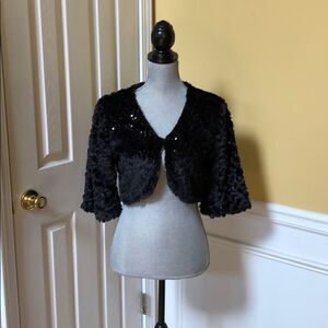 Romeo & Juliet Black Sequin and Faux Fur Cardigan